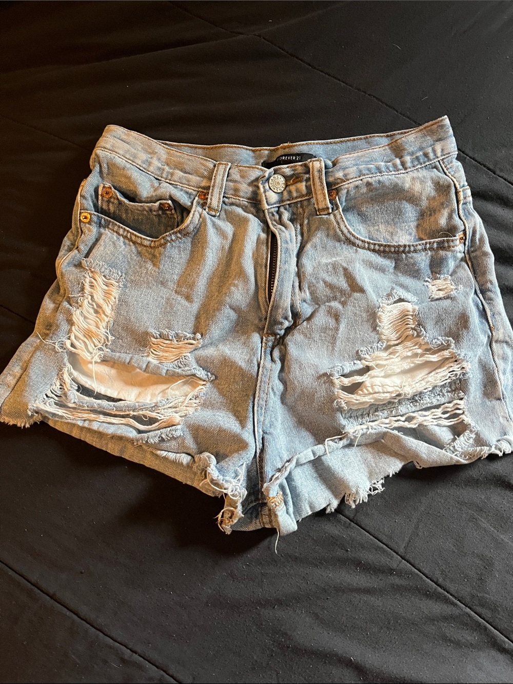 Forever 21 Light Blue Distressed Denim Shorts